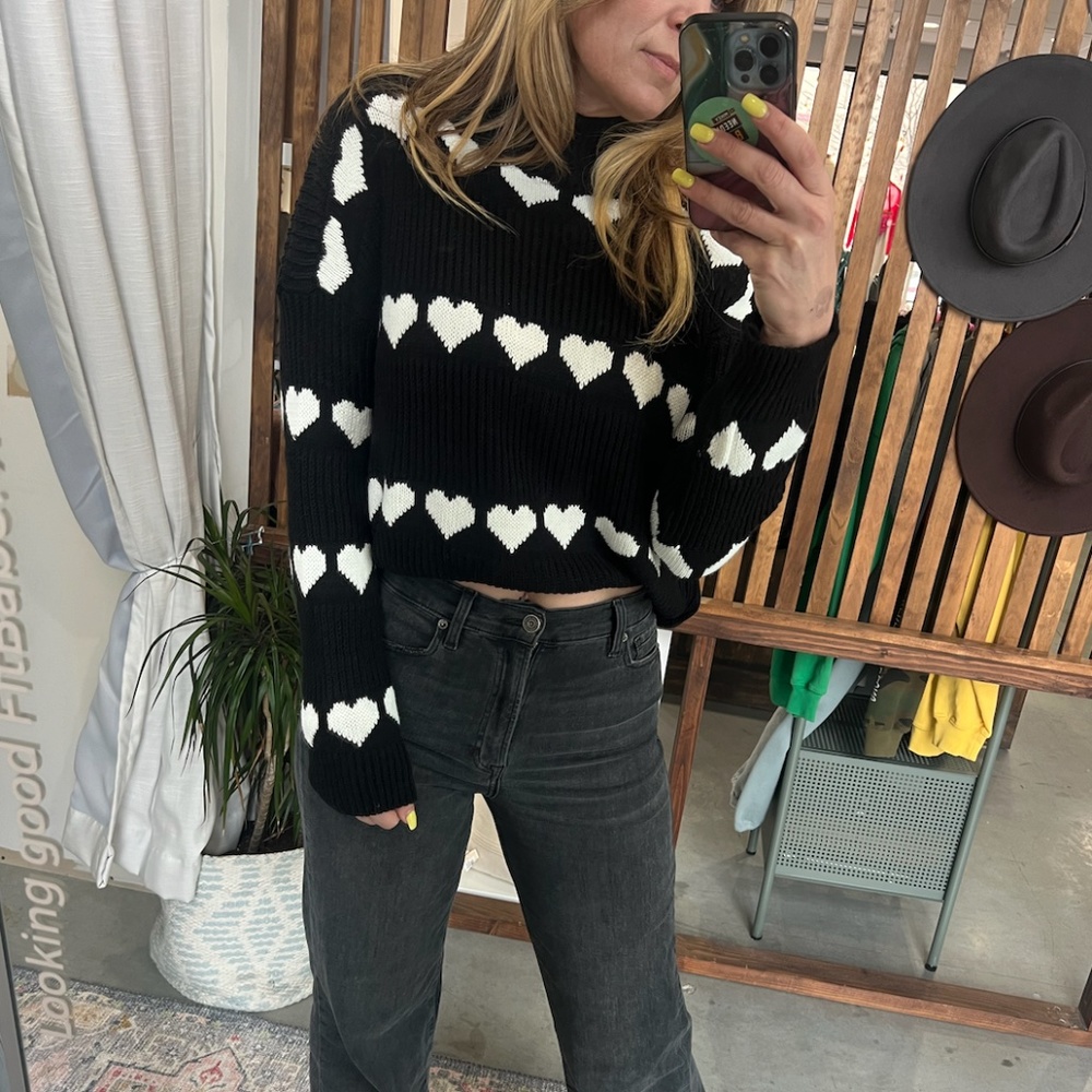 Sara Black Hearts Sweater